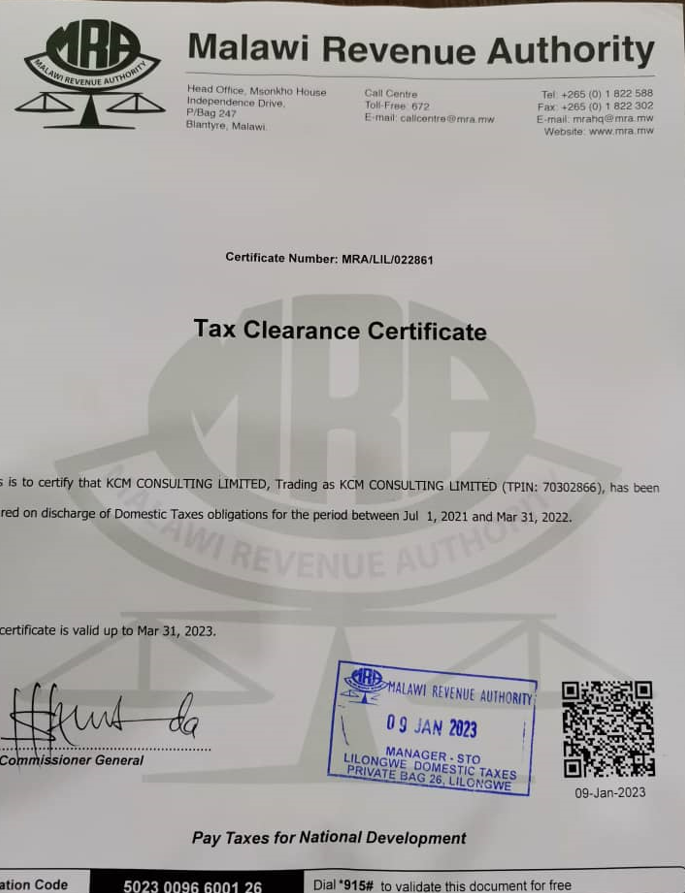 Tax Clearance Certifcate